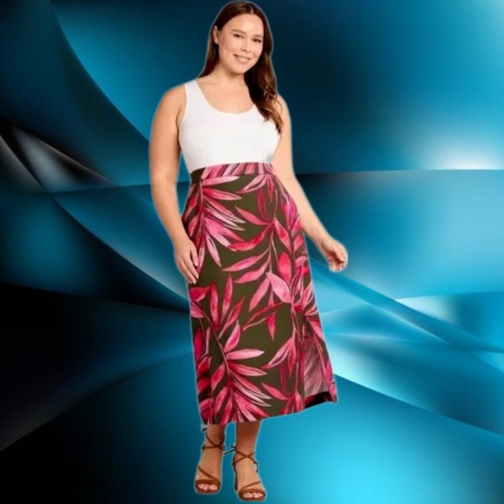 Time & tru Women's Linen Blend Slip Skirt with Side Slit Green Ivy Size XXL (20)